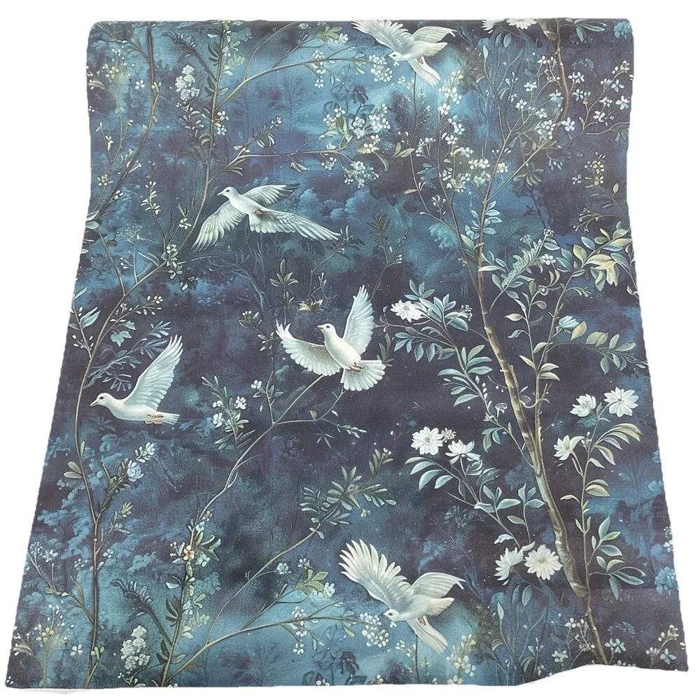 Peel and Stick Wallpaper Floral Doves Bohi Wallpaper Blue White Green Doves